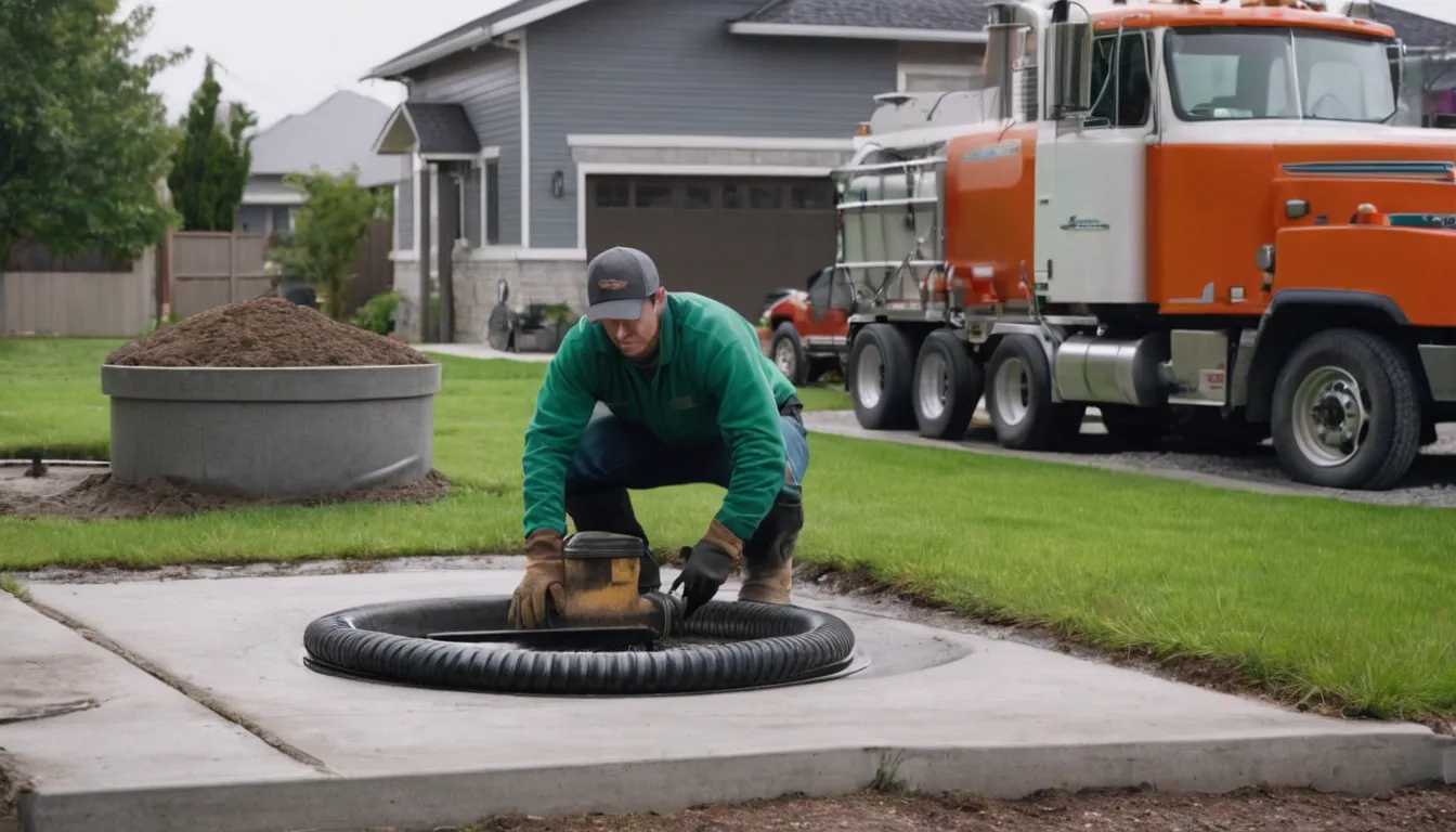 A septic provider checking a tank lid in a home yard near Orland Park